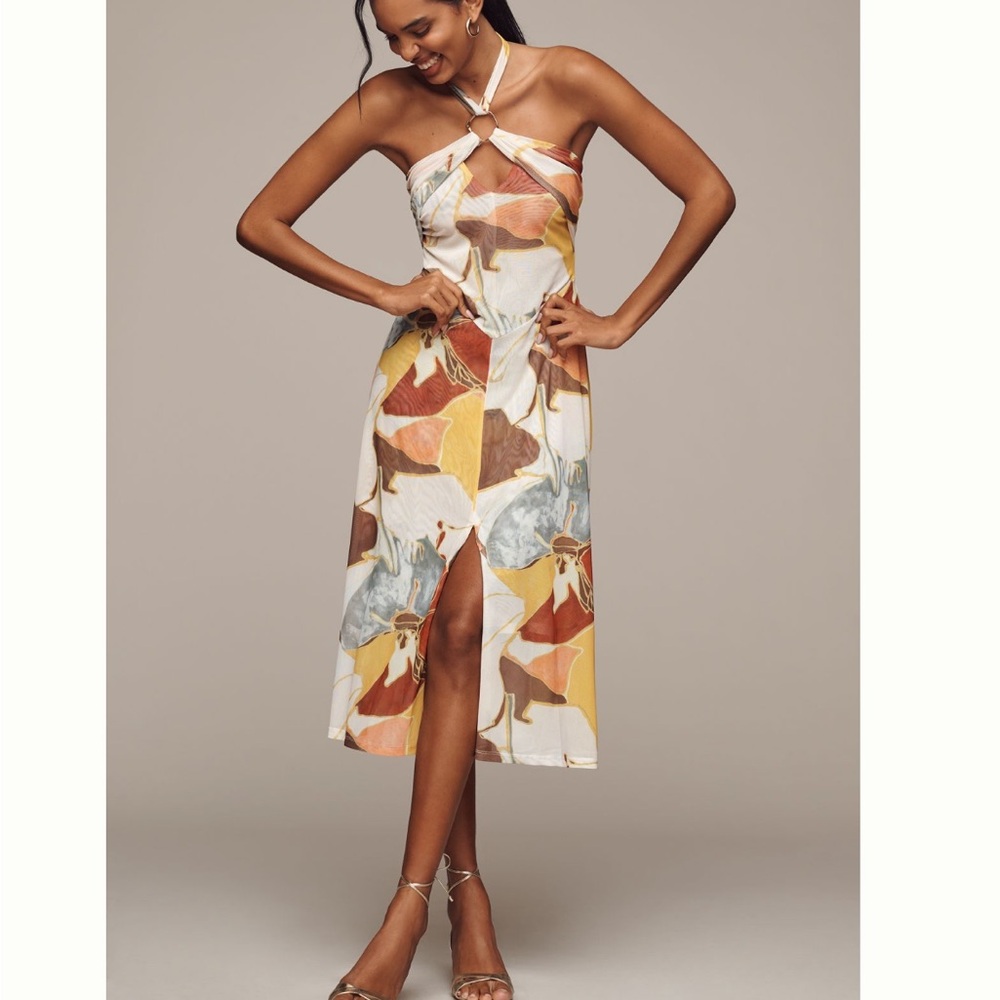 Anthropologie Sarah Hann Blythe Halter Mesh Midi Dress. Size XL. MSRP $158